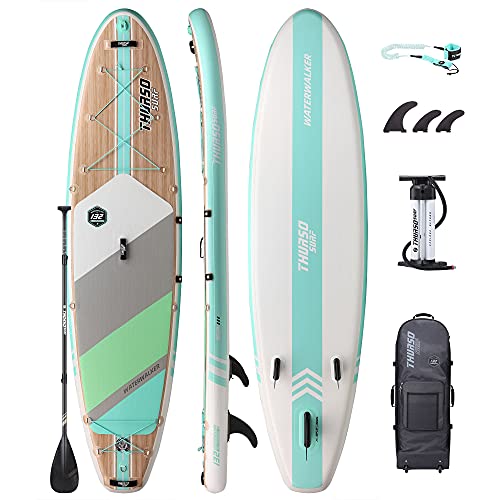 THURSO SURF Inflatable Stand Up Paddle Board All-Around SUP Waterwalker 132 11'×32''×6'' Deluxe Package | Carbon Shaft Paddle | Roller Backpack | Dual Chamber Pump | Coiled Leash (Turquoise)