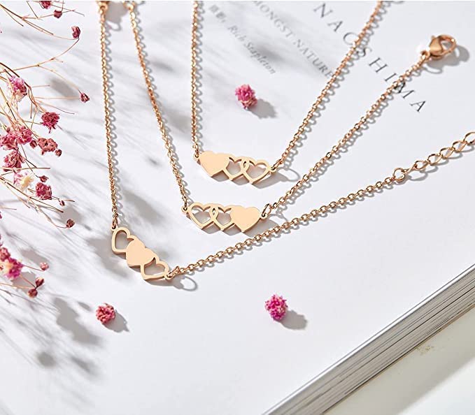 Image of Sunflower Jewellery Friendship Necklace for 3 4 Stainless Steel Heart-Shaped Necklace /Bracelet Three Hearts Composed of Friendship Necklace /Bracelet, Gifts for Friends