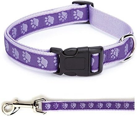 Guardian Gear Two Tone Pawprint Matching Dog Collar & Leash Sets Stylish Paw Print Reinforced(Large Purple Combo - Collar & Lead)