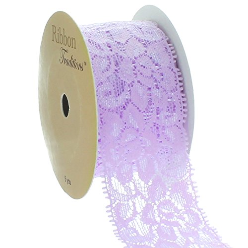 Ribbon Traditions 1.5' Stretch Elastic Lace Trim Light Lavender 5 Yards