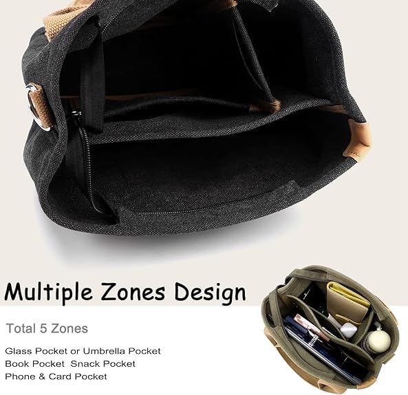 Image of Small Tote Bag with Zipper, 2024 Canvas Multi-Pocket Crossbody Bag Shoulder Bag Satchel Hobo Bag Messenger Bag