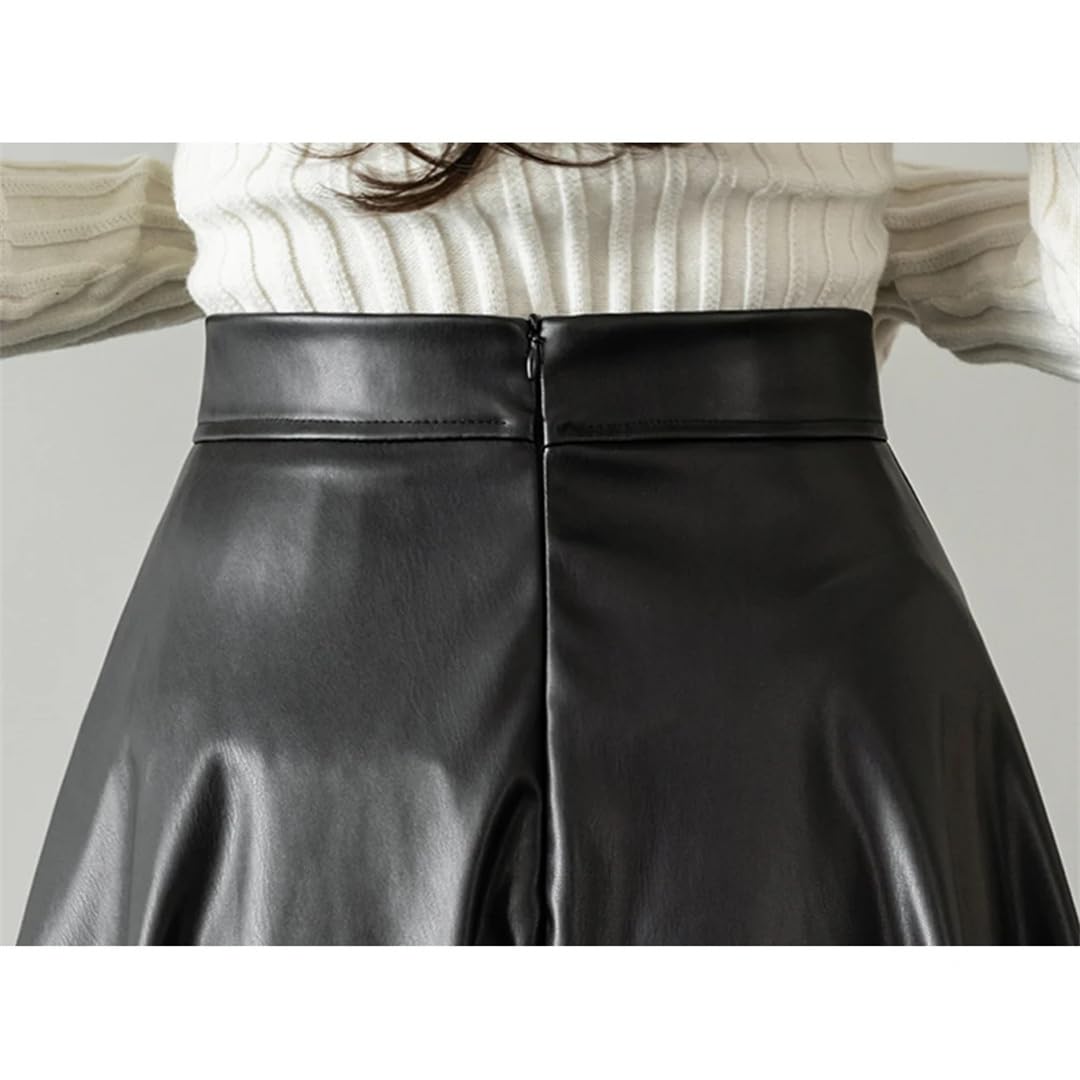 Faldas de piel sintética de cintura alta para mujer, estilo vintage, sencillez, casual, plisadas, sueltas, acampanadas, largas