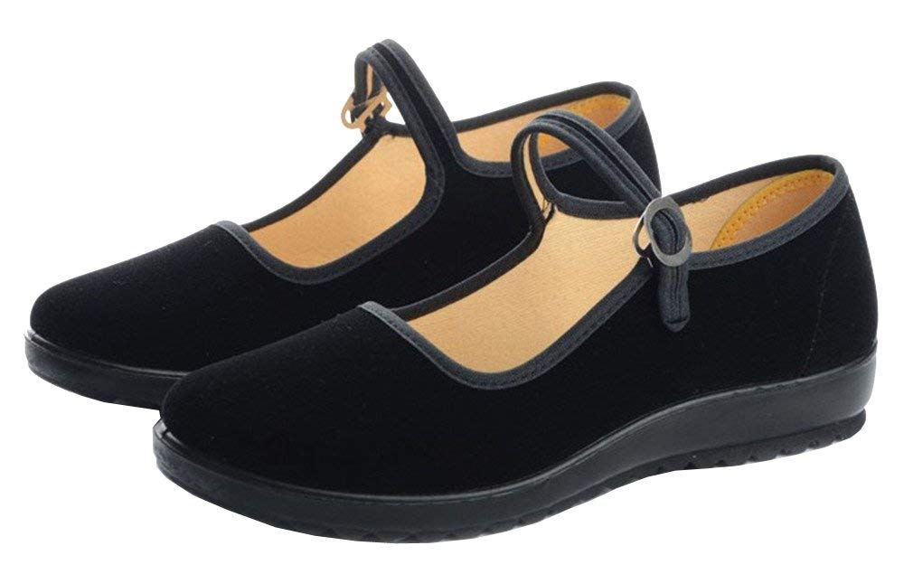 missfiona Noir Mary Janes Femme Chaussures de Danse Velours Chinoise Ballerines Danse Plat