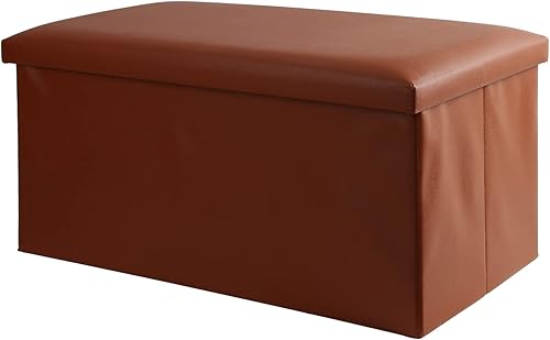 Miniatura 1 de NO MORE TAG Banco otomano de almacenamiento plegable, caja de almacenamiento para sofá, asiento otomano de almacenamiento de cuero con bolsillo