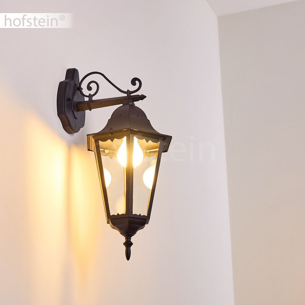 HOFSTEIN Außenwandleuchte Hongkong, Außenwandlampe aus Metall/Glas in Schwarz/Klar, Wandleuchte Down im Retro/Vintage/Landhaus-Design, E27, IP44, Eingangsbereich, Terrasse, Haustür, Hof