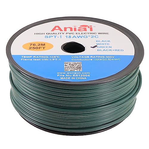 Aniai Low Voltage Landscape Wire,UL List 18/2 SPT-1 250FT Electrical Wire,for Light and Lamp Extension Cable