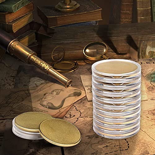 Hopbucan 10 Pcs Blank, Engraving Blanks Coins, 40mm Diameter with Acrylic Protection Box (Brass), Gold - Image 2
