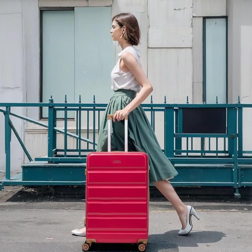 Luggage Sets 5 Piece, Suitcases with Wheels,ABS Hard Case Luggage with TSA Lock Spinner Wheels,Carry On Luggage Set (Red,20/24/28 Inch)2