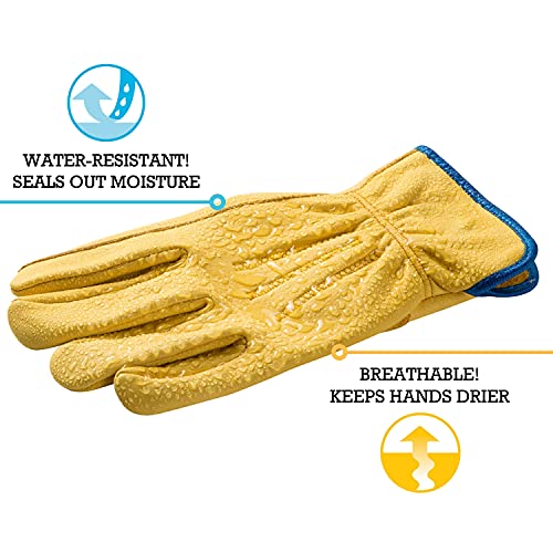 Wells Lamont Men’s Slip-On Hydrahyde Full Leather Work Gloves | Water-Resistant | Medium (1168M), Saddletan #TOP2