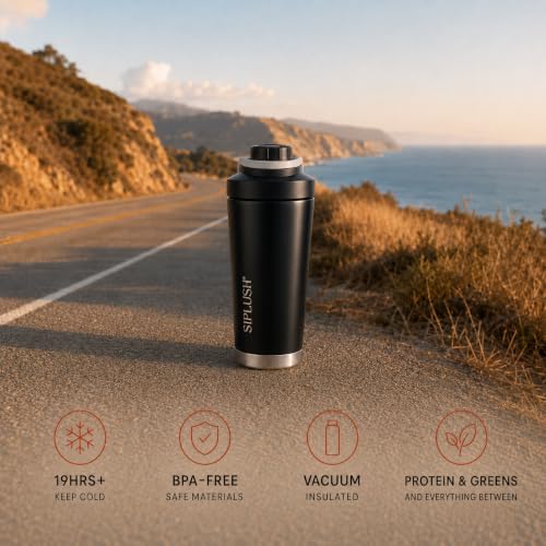 Image of Protein Shaker Bottle 24oz, Insulated, Onyx Silver, Mirror-Finish | BPA free, Quiet mixing, No blender ball, Insulated cup, Lid brush & boot included, Premium design
