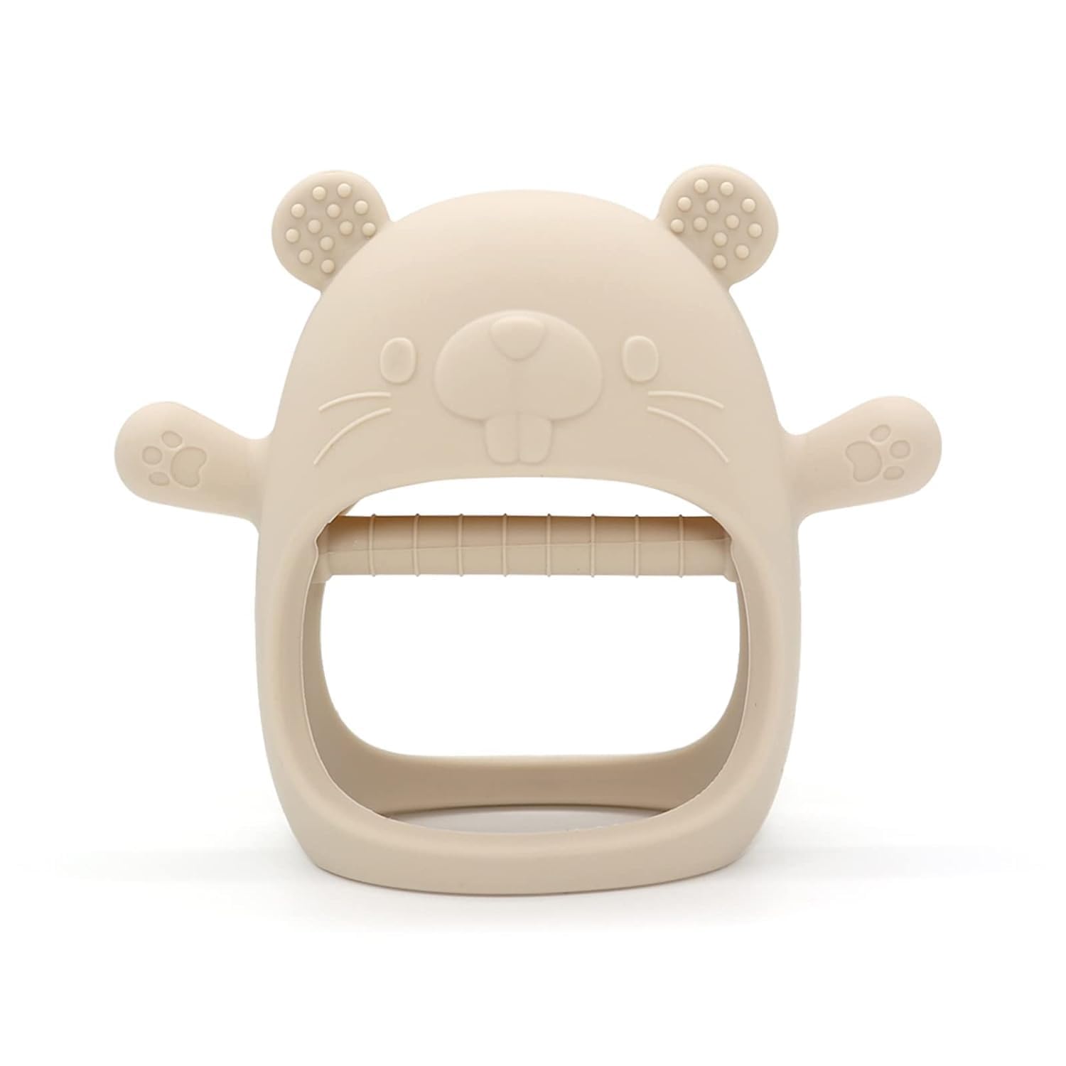 PandaEar Silicone Baby Teething Toys| Baby Hand Teether Mitten for Sucking Needs| Chew Toys Hand Pacifier for Soothing Teething Pain Relief (Groundhog Beige)-image-32
