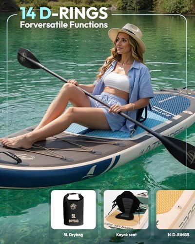 Image of 10'6''x33''Inflatable Stand Up Paddle Board, 400lbs Extra Wide Stand Up Paddleboard with Kayak Seat, Anti-Slip EVA Deck Premium SUP Accessories Kit, Non-Slip Stable Deck Boat