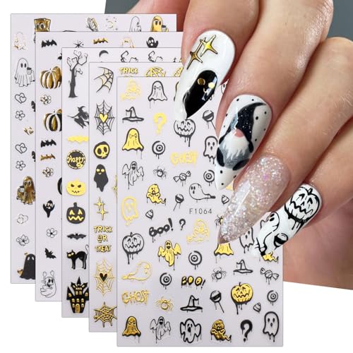 JMEOWIO Halloween Pegatinas Para Uñas 8 Hojas Autoadesiva Nail Art Stickers Decoración