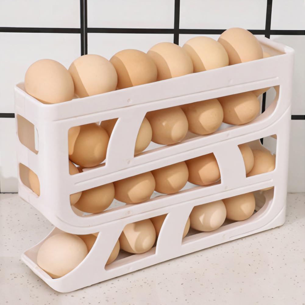 huevera, Dispensador de huevos for refrigerador 4 niveles, gran capacidad, contenedor for ahorrar espacio(White and Grey)