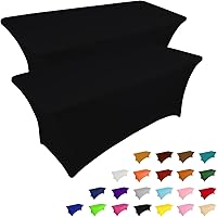 IVAPUPU 2 Pack 6FT Black Spandex Fitted Tablecloths for Rectangular Tables - Wrinkle-Resistant Stretch Covers for Weddings, Parties, Banquets