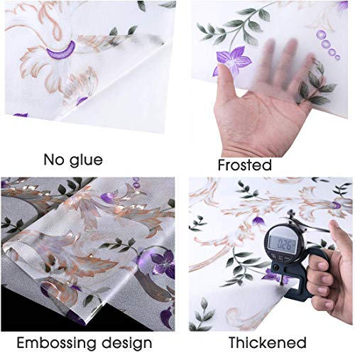 Iris Flower Frosted Non Adhesive Decorative Window Film, Static Cling Glass Film, Removable Privacy Door Film Window Cling, Stained Glass Window Decoration Heat Control & Anti Uv, 17.5X78.5 Inch #TOP5