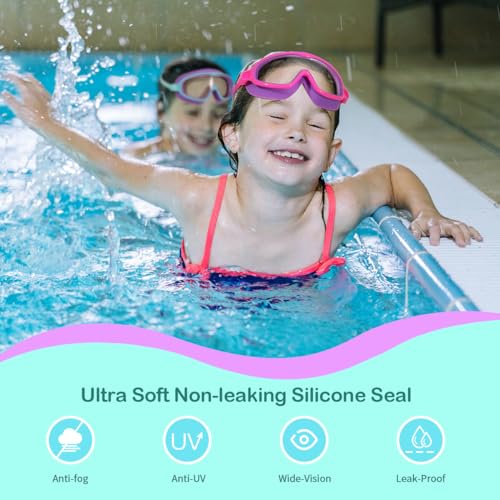 Image of Seago Swim Goggles 2 Pack Anti-Fog Anti-UV Wide View Swimming Goggles for Kids 3-14