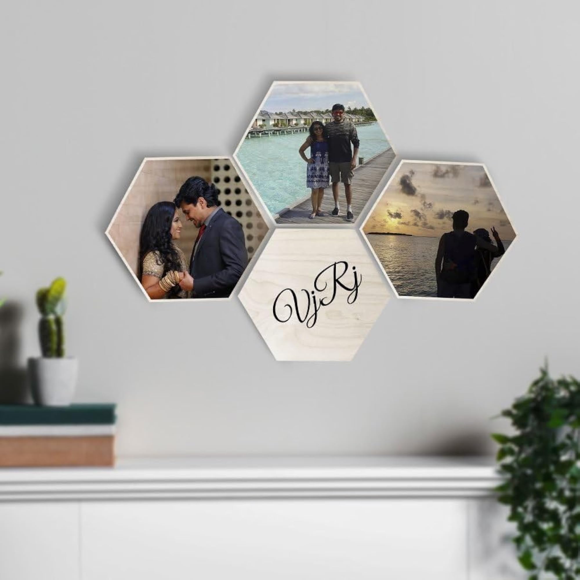 Custom Hexagon Wood Print, Multicolor Home Decor