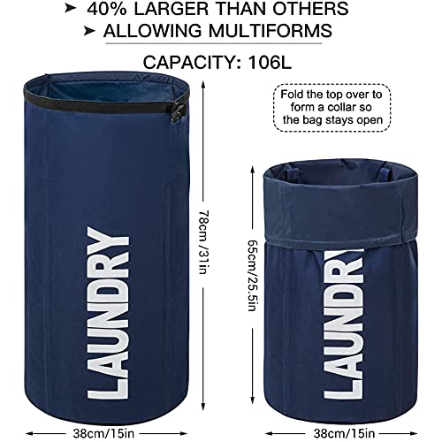 Wowlive Extra Large Foldable Laundry Bag Durable Laundry Basket Collapsible Laundry Hamper Backpack Laundry Linerdirty Clothes Hamper Standing Waterproof Hampers For Laundry Dorm Room(Dark Blue) #TOP1