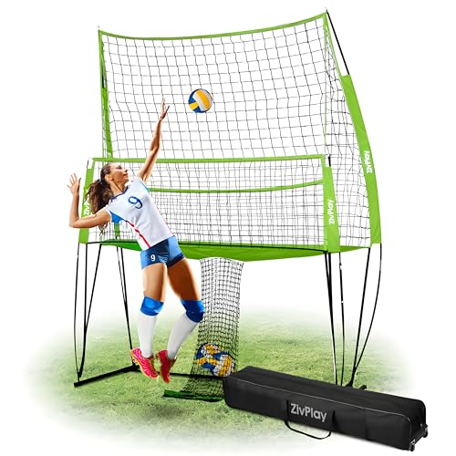 Volleyball Training Equipment Volleyball Practice Net Equipment Serve Trainer Net 11x8ft Wide for Hitting and Serving Practice at Backyard with 4 Adjustable Heights
