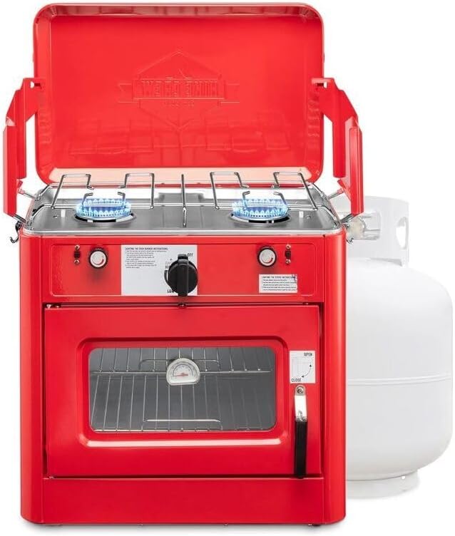 Portable Gas Oven & Stove - Dual Burner Camping Oven with Thermometer - Outdoor Cooking for Tailgating & Picnics