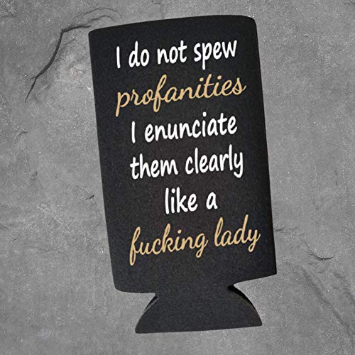 I Do Not Spew Profanities Funny Slim Can Cooler - Funny Spiked Seltzer Drink Accessory Gift Ideas For Women (Black) #TOP3