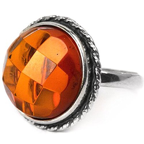 Image of Sterling Silver Amber Round Classic Ring