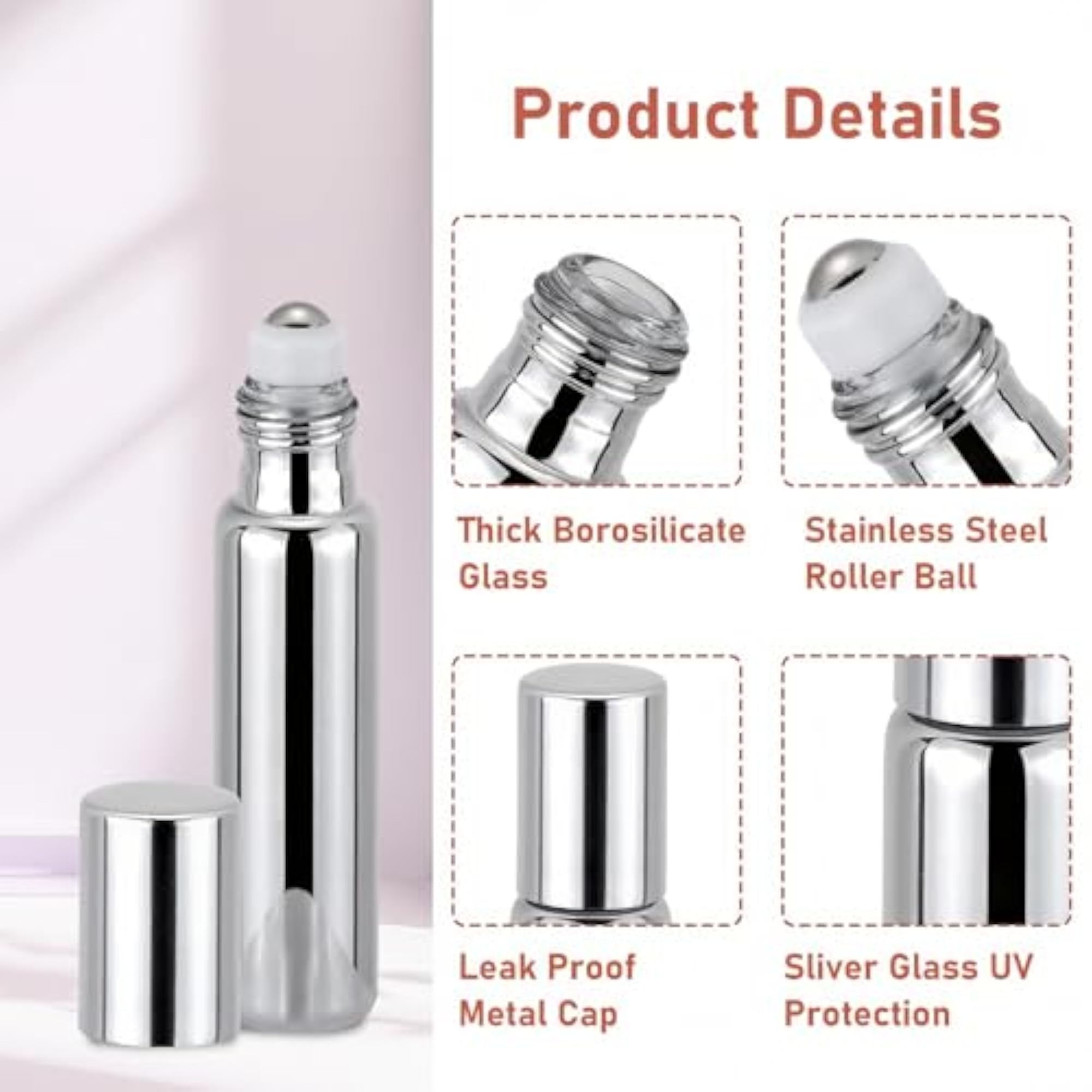 6Pcs Glass Roller Bottles, 10ml UV Coated with Stainless Steel Ball