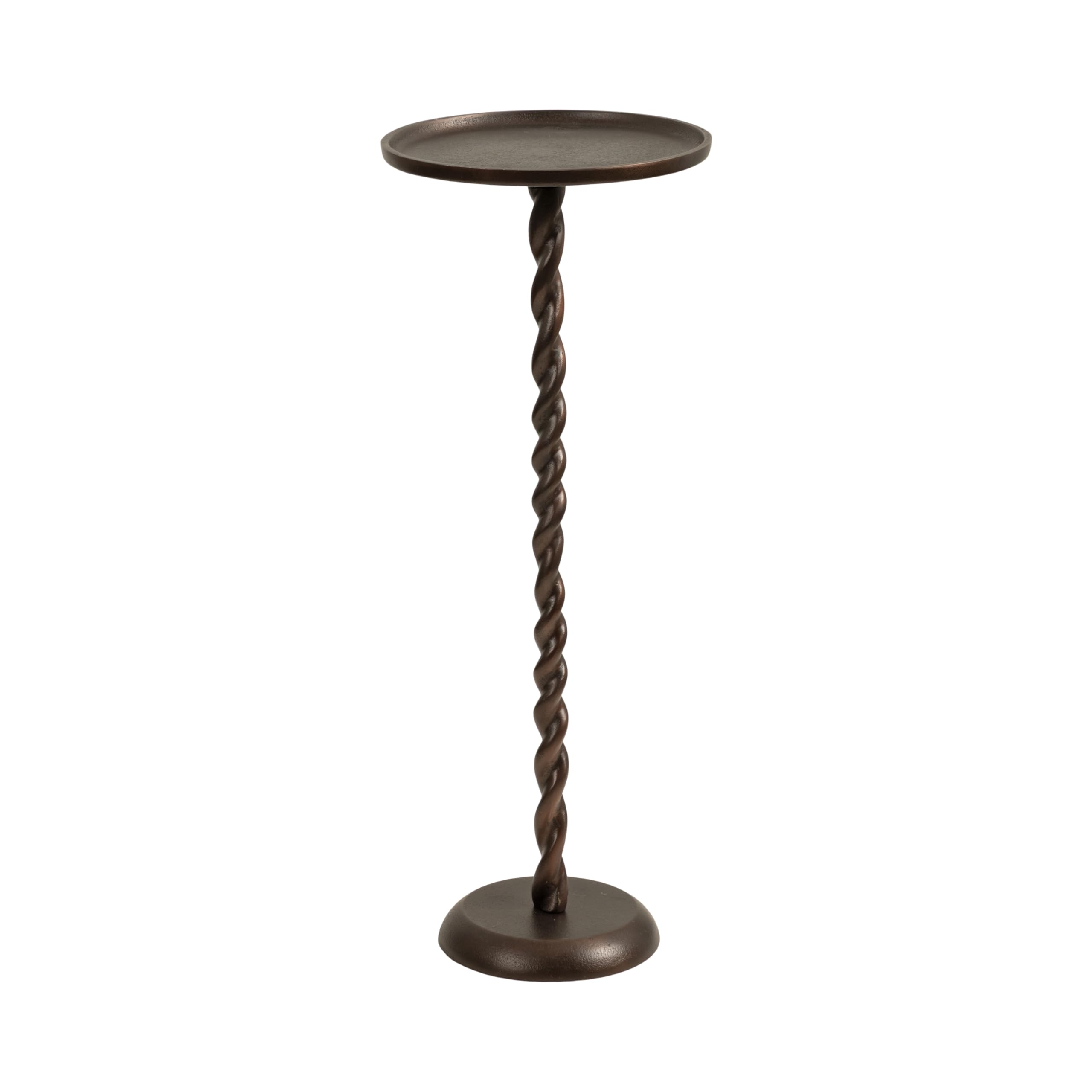 Kate and Laurel Ropa Transitional Round Pedestal Drink Table, 9 x 9 x 22, Bronze, Decorative Cast Aluminum Mini Table with Spiral Rope Design for Use as Indoor Plant Stand or Living Room Accent