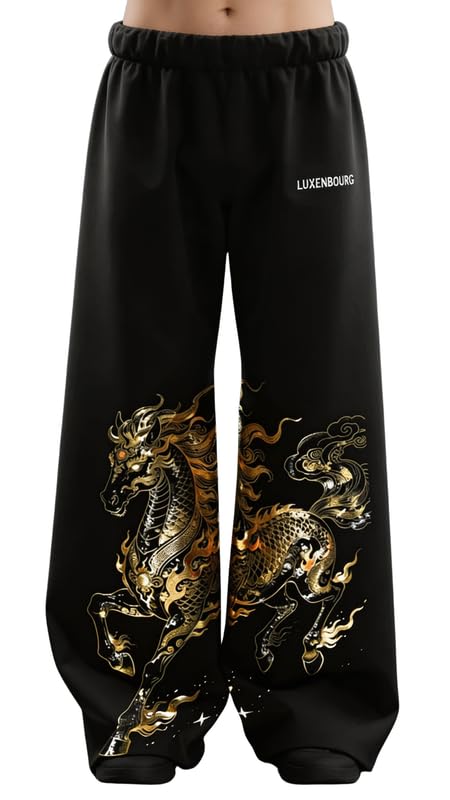 Men Black Cotton Joggers with Golden Horse Print | Streetwear Jogger Pants | Elastic Waist Casual Wear-image-8