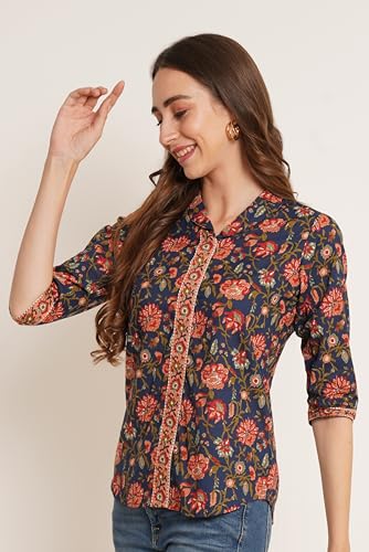 Image of COTLAND Fashions Jaipuri Cotton Floral Printed Shaded Shirt for Women (Top Style)