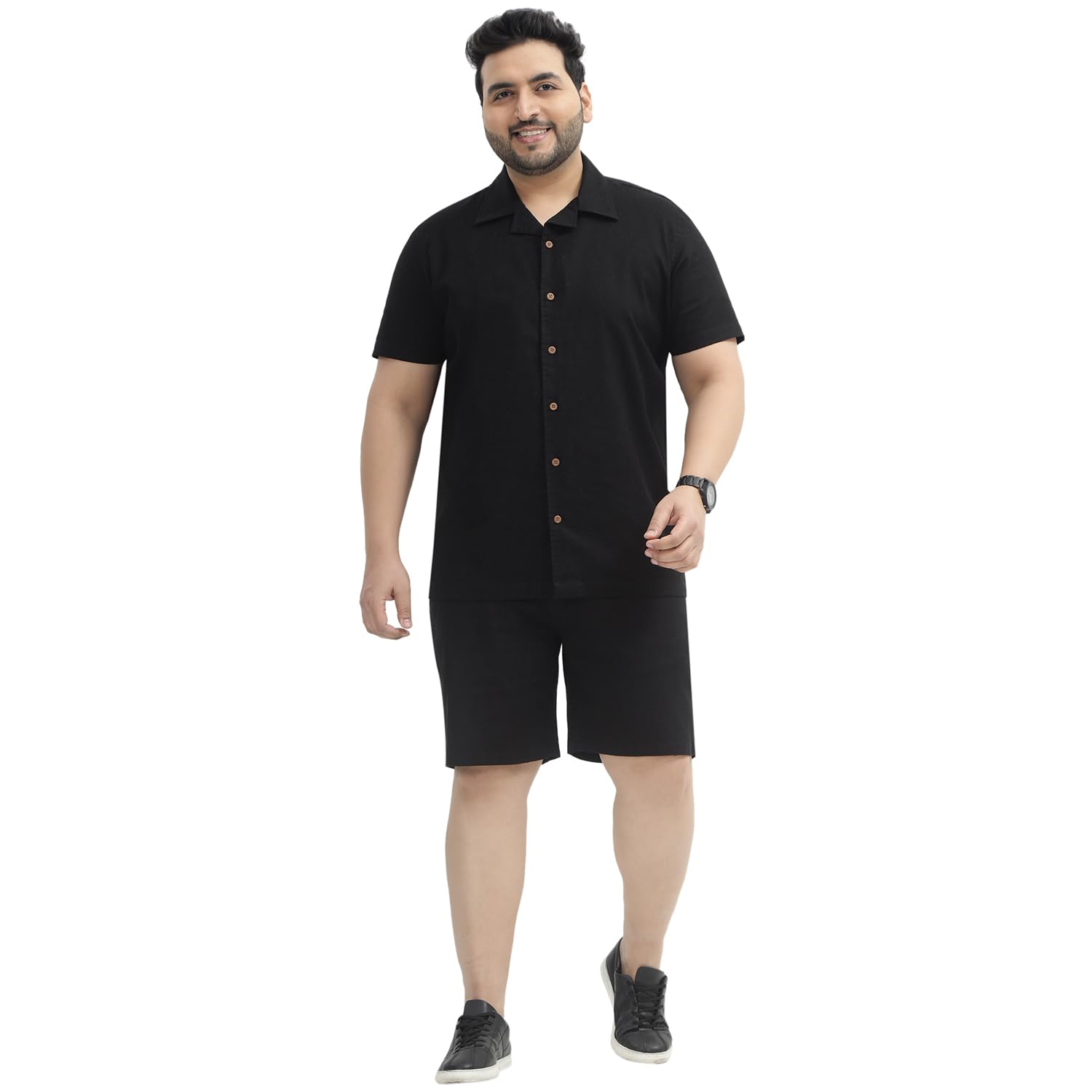 john pride Plus Size Men Regular Fit Cotton Blend Black Shirt and Shorts Co-ords Set-picture-38