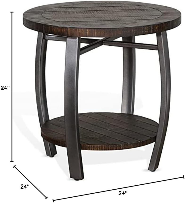 Pemberly Row 24" Mahogany Wood and Metal End Table, Tobacco Leaf Finish, Barrel-Inspired Modern Design, Two-Tier Display and Storage, Durable for Living Room