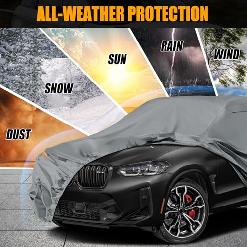 Image of Waterproof Premium Car Covers Replace for 2010-2025 BMW X3 /X4 M, 10 Layers Heavy Duty with Cotton Liner All Weather Car Cover with Zipper Door, Windproof Bands for Snow Rain Dust Protection