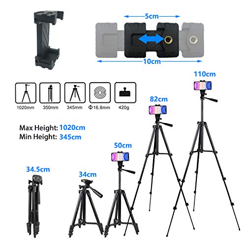 Handy-Stativ, 107 cm, ausziehbar, leicht, Aluminium, Stativ für iPhone/Android/Gopro/DSLR-Kamerastativ mit Handy… – Bild 6