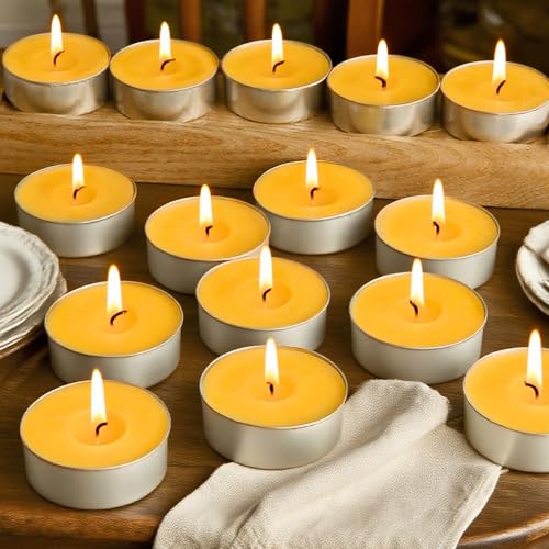MOSROAD Beewax Tealight Candles 24 Pack 4 Hour Clean Burn for Home Decor
