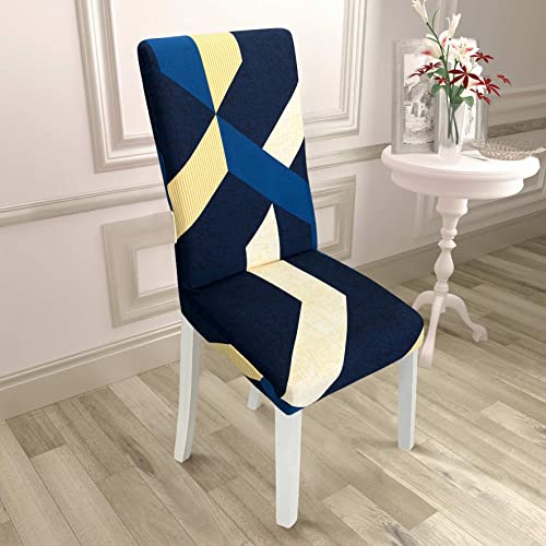 Image of House of Quirk Elastic Chair Cover Stretch Removable Washable Short Dining Chair Cover Protector Seat Slipcover (Pack of 1, Sevoy Blue)