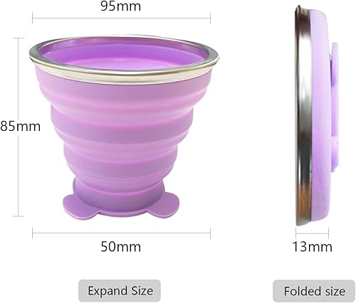 Miniatura 5 de Taza plegable de silicona pequeña de 6.1 fl oz + 6.1 fl oz, vaso plegable expandible, taza portátil reutilizable con tapas para viajes, campamento,