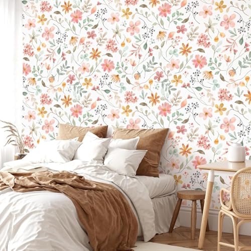 Image of Wallpaper Peel and Stick Vintage Flowers Leaves Birds Pattern Design Botanical Tropical Floral Textured Butterfly Wall Decor Removable Waterproof Adeshive Wallpaper 16.5X87Inch