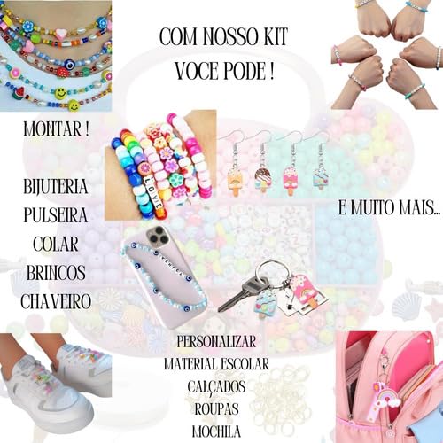 Maleta Miçangas Infantil Completa com Pingente Letras Contas 700pçs Para Montar Pulseira Coloridas