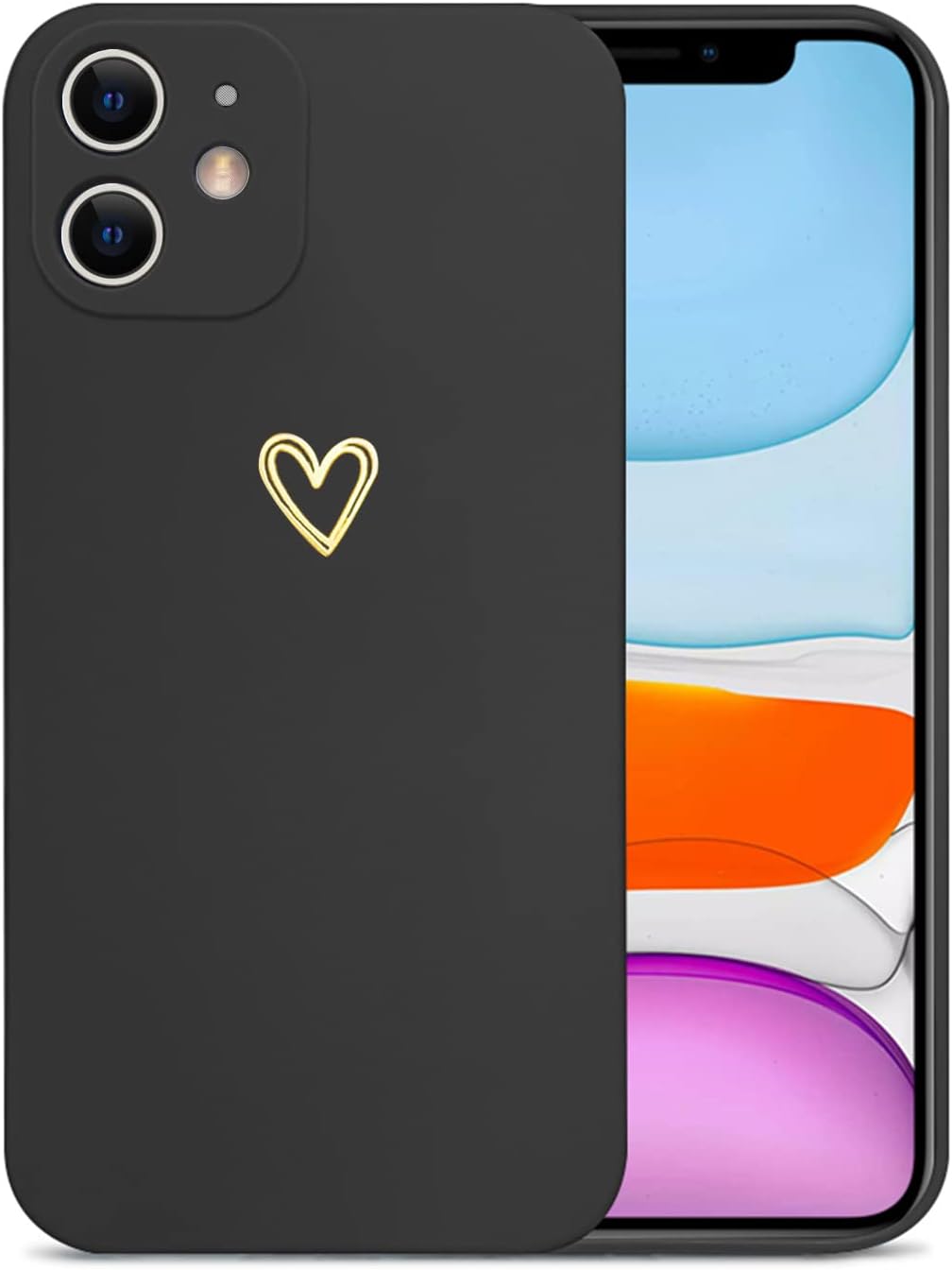 Ownest Compatible for iPhone 11 Case for Soft Silicone Gold Heart Pattern Slim Protective Shockproof Case for Women Girls for iPhone 11-Black