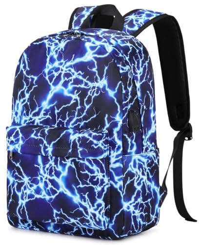 Boy Backpack Elementary School Bookbag Middle Lightweight Lightning Laptop Teenager Durable Waterproof 17 In (1-Blue)