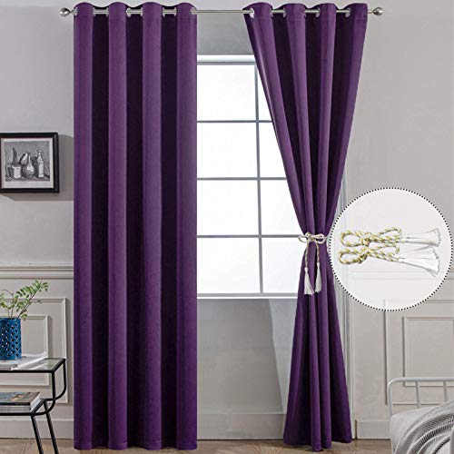 Yakamok Purple Blackout Curtains Room Darkening Thermal Insulated Grommet top Window Curtains for Living Room, 52 x 84 Inch,One Pair