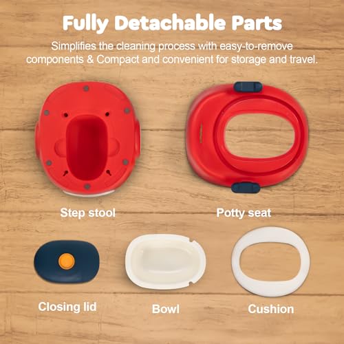 Image of Baybee 3-in-1 Baby Potty Training Seat | Comfortable & Safe Kids Potty Chair with Anti-Slip Toilet Seat, Removable Pot, Handles & Splash Guard | Potty Seat for Boys & Girls (Red)