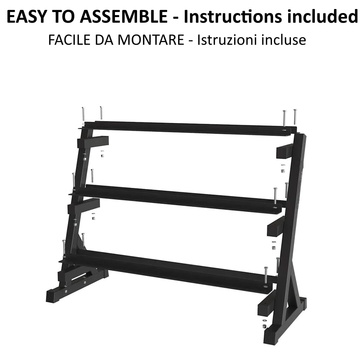 FFitness Rastrelliera per Manubri 3 Livelli Supporto Porta Pesi Bilanciere Kettlebell Rack Carico Max 500 Kg Espositore in Acciaio Multifunzione