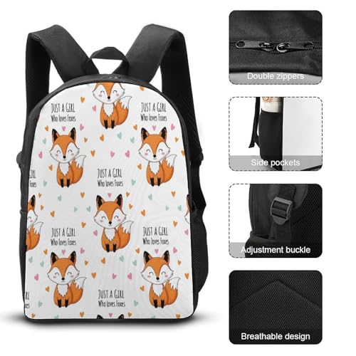 Adult Pencil Pouch for College Accessories, Portable Just A Girl Who Loves Foxes Lunch Bag, Backpack with Adjustable Strap3