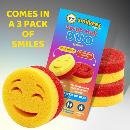 Image of Smilyeez Scrub Moji Duo Scrubbing Sponge (Set of 3) Dual-Sided Scrub Sponges Multipurpose Sponge Scratch-Free Stain and Odor Resistant
