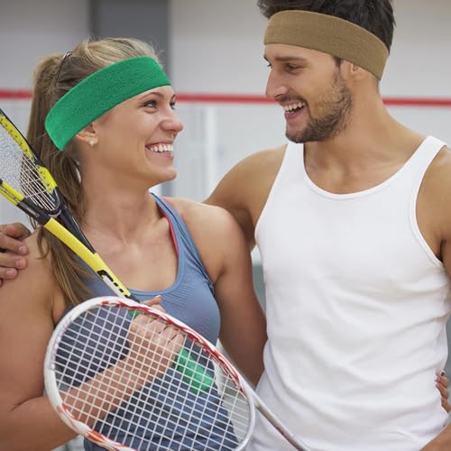 Image of 4 Pack Sweatbands Sports Headband for Men and Women, Moisture Wicking Athletic Workout Headband for Running, Tennis, Basketball, Yoga, Gym Stretchy Unisex Sweatband