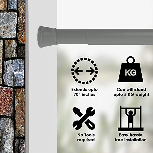 Image of Story@Home Set of 2 Pcs 100 CM-160 CM Simple Lightweight Rustproof Metal Adjustable -Length Shower Curtain Tension Rod Grey