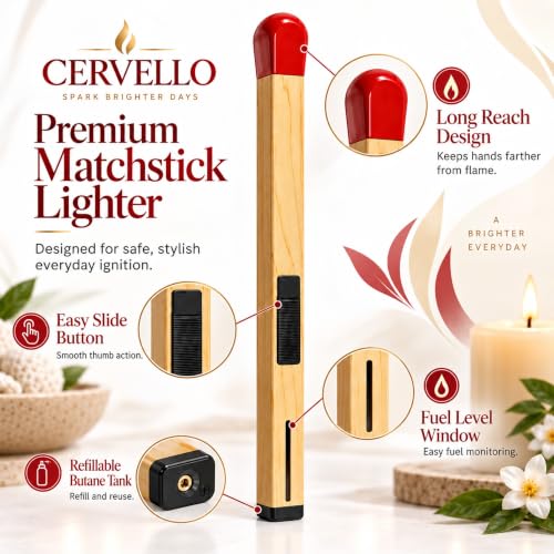 Image of Long Handle Butane Gas Lighter with Refillable Design and Adjustable Flame Control, Multipurpose Ignition Lighter for Kitchen Stove, Candles, BBQ, Camping and Outdoor Use